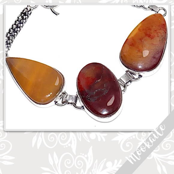 Mookaite Eclectic Silver Artisan Bracelet 9” Adjustable Burgundy Red, Gold, Plum - Picture 2 of 2